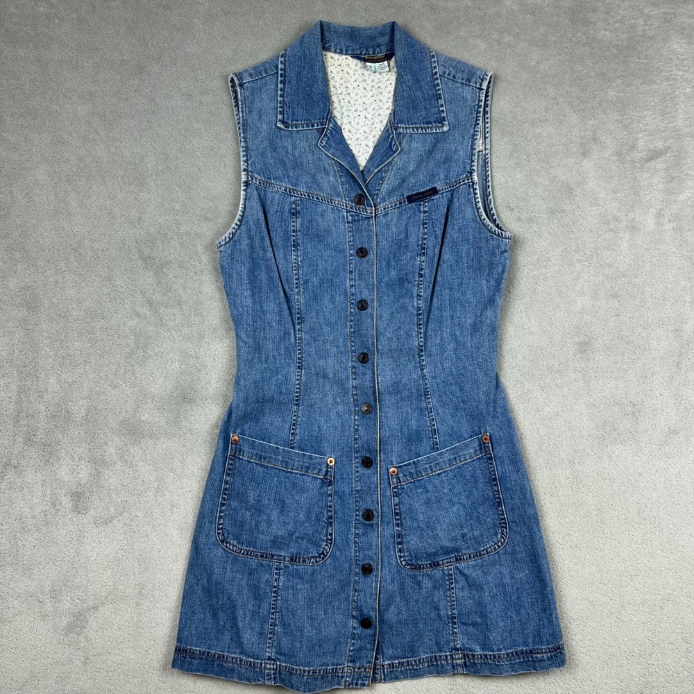 VTG Guess Jeans Junior Sz‎ 3 Mini Dress Blue Denim Sleeveless Button Front 90s